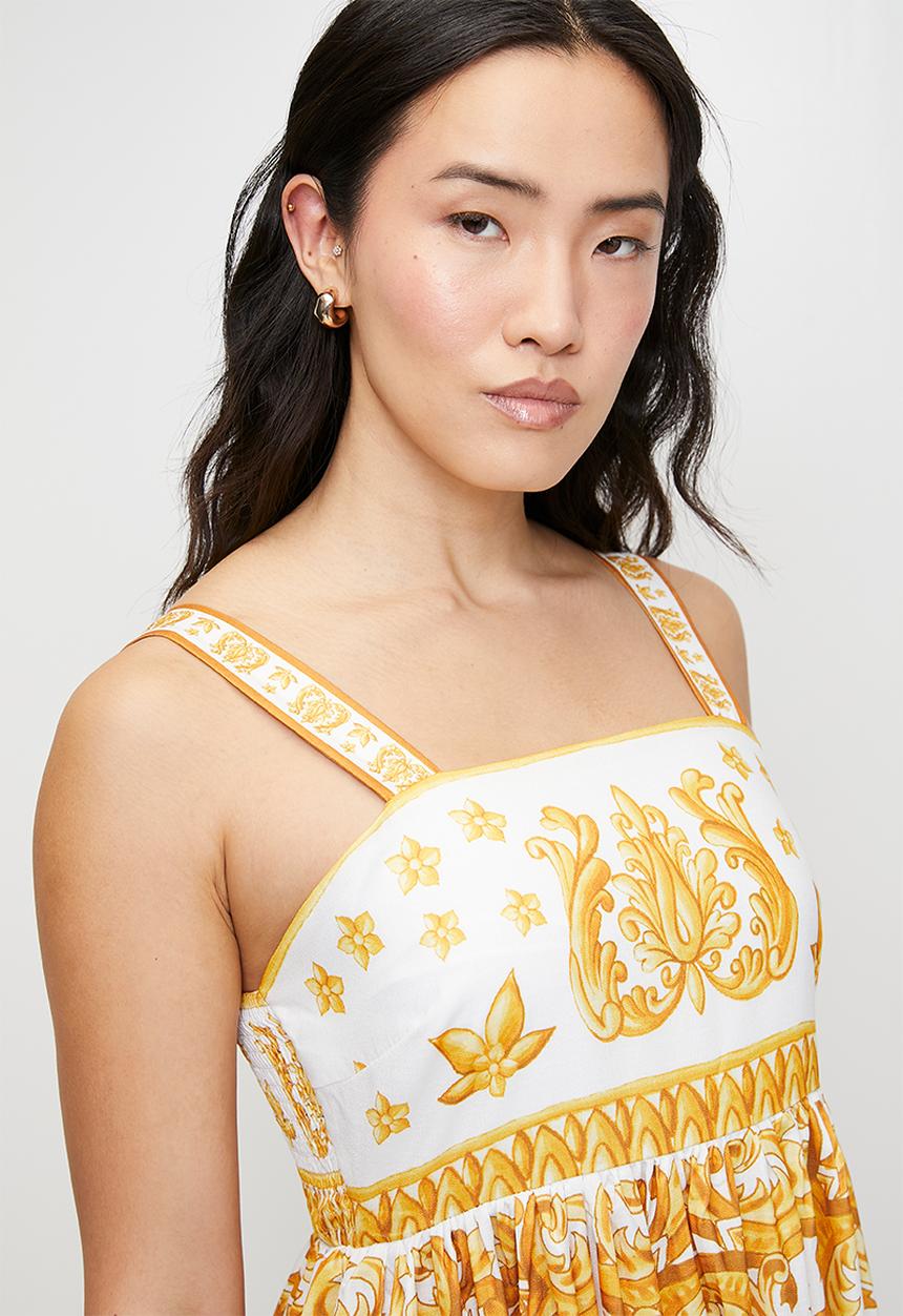 Stella Morgan - Strappy border print boobtube dress - yellow