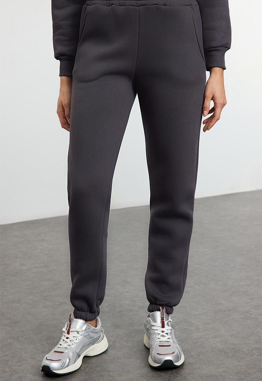 Trendyol - Fleece Anthracite Zippered Jogger Tracksuit Set - Anthracite