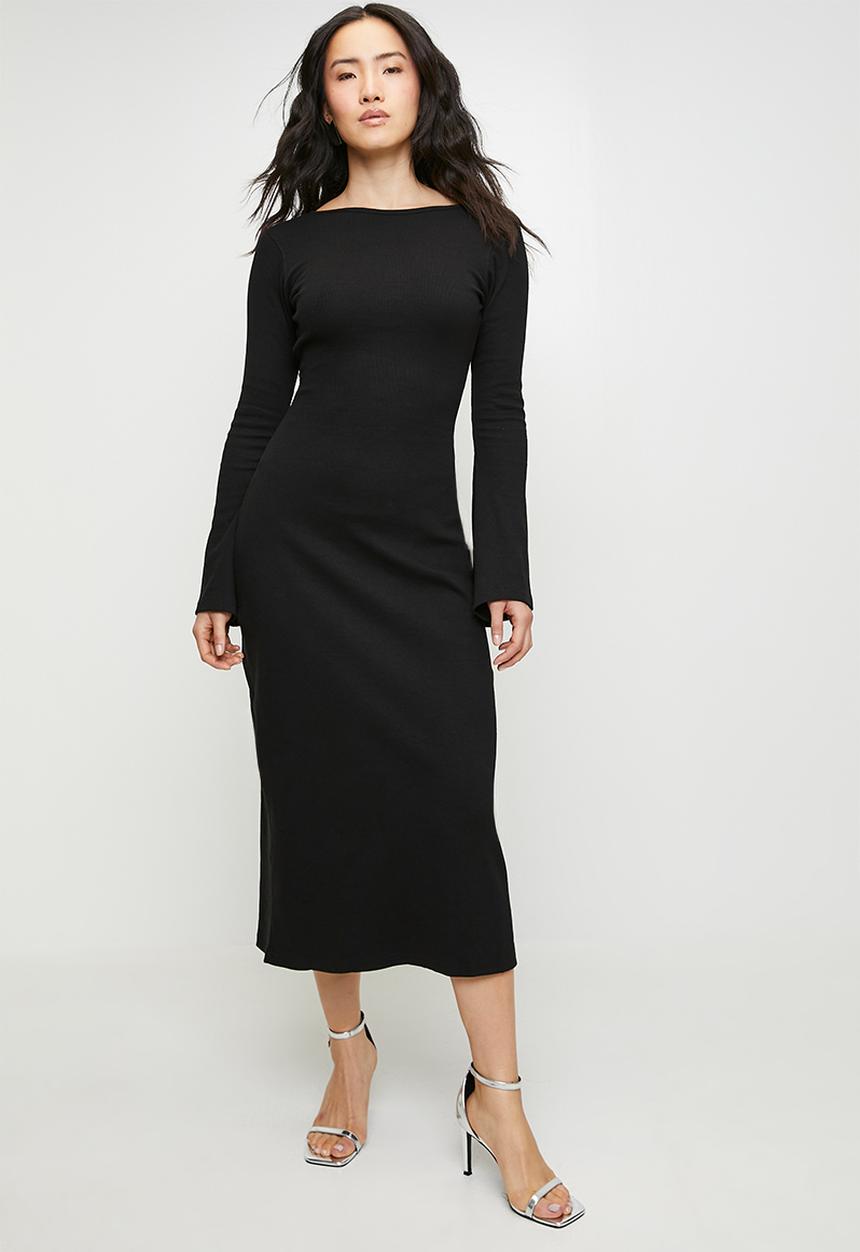 boohoo - Rib tie back midaxi dress - black
