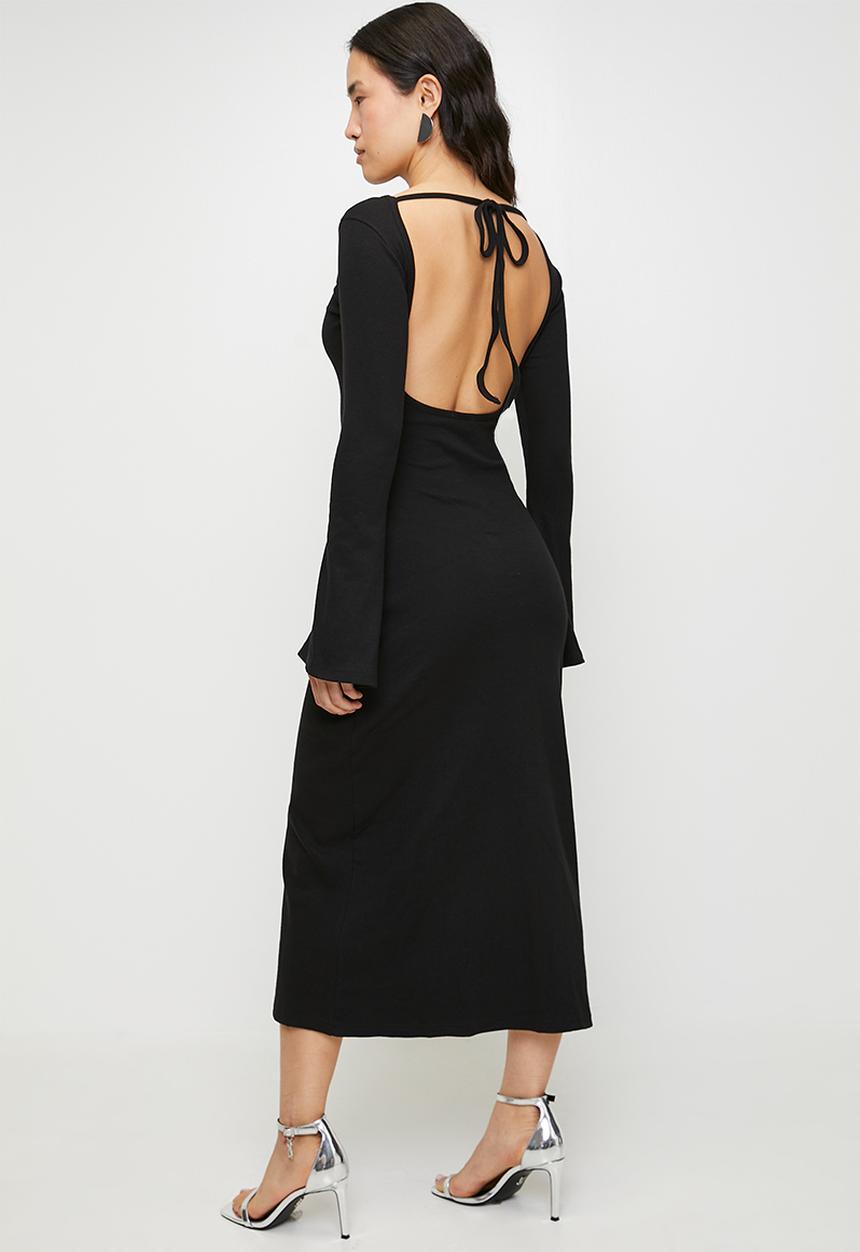 boohoo - Rib tie back midaxi dress - black