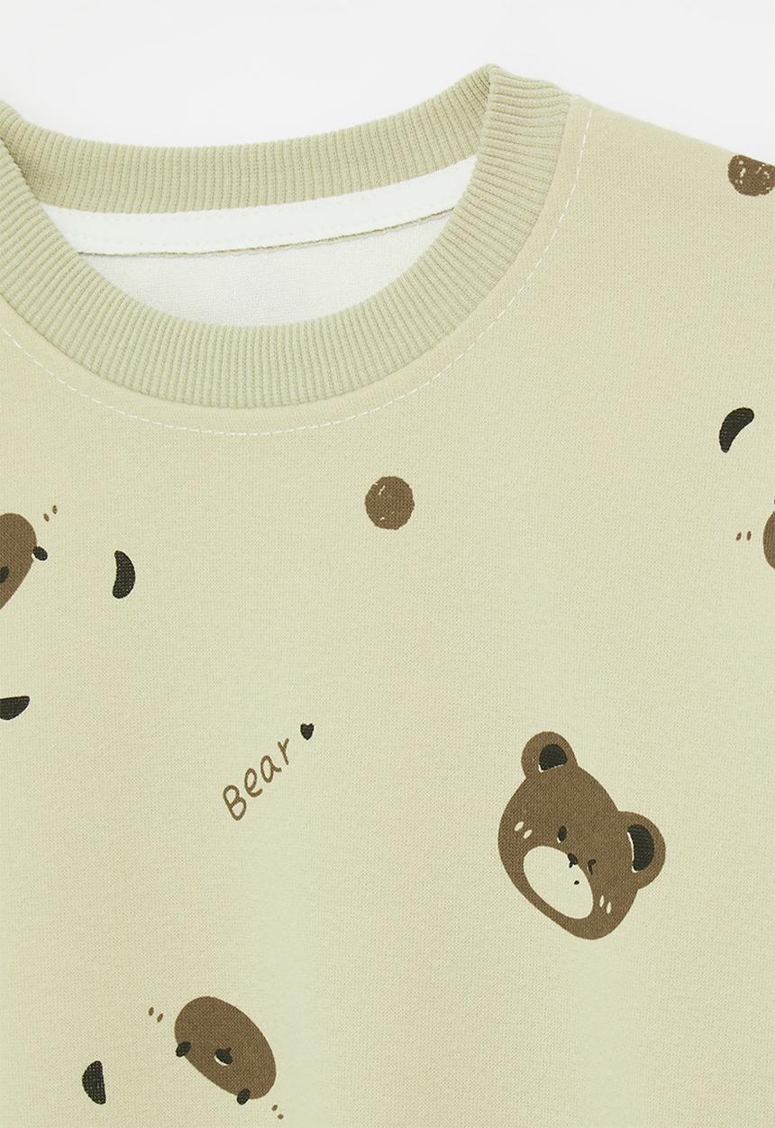Pop Candy - Bear printed sweat top - light sage