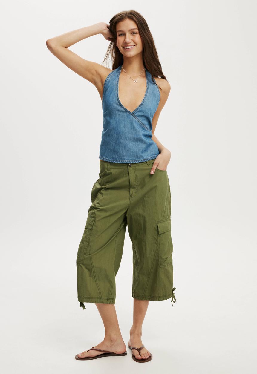Cotton On - Avery wrap denim top - notion blue