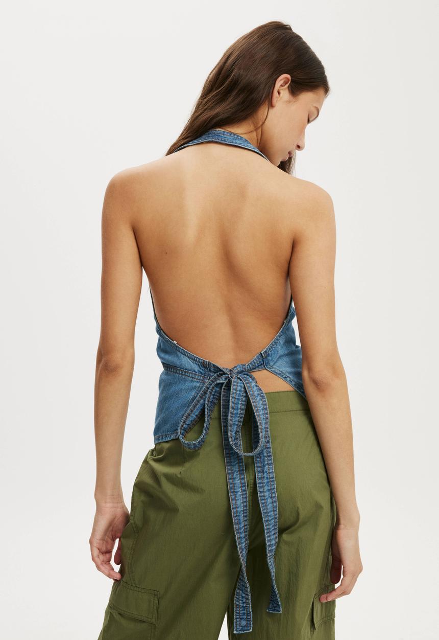 Cotton On - Avery wrap denim top - notion blue