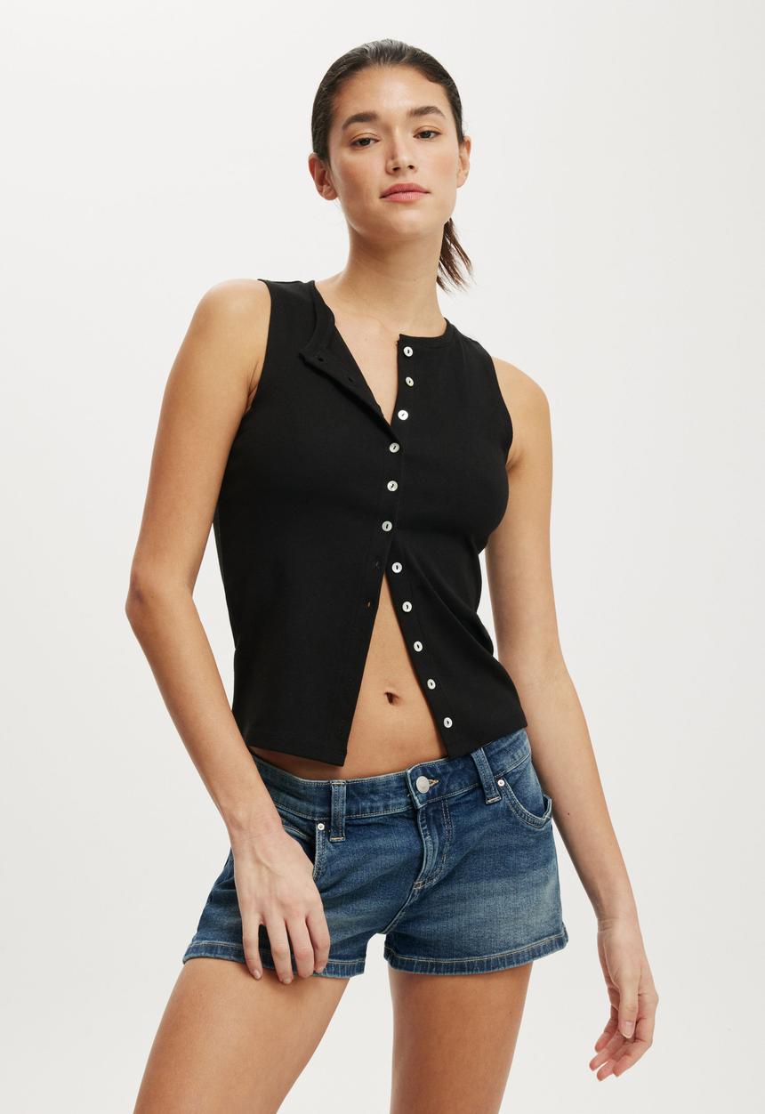 Cotton On - Bailey button detail vest - black