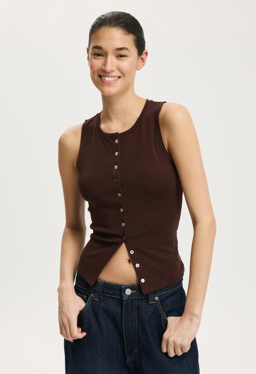 Cotton On - Bailey button detail vest - dark oak