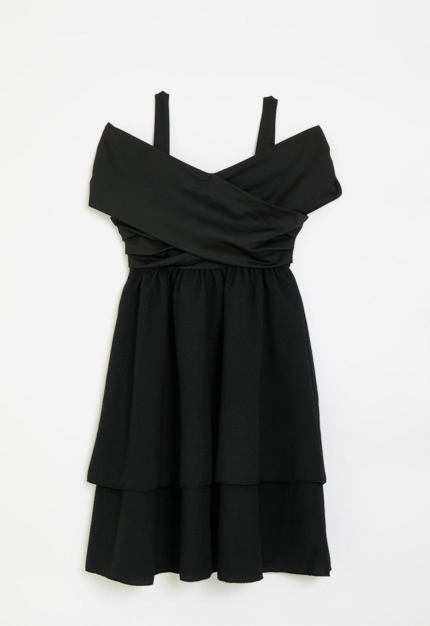 Pop Candy - Off-the-shoulder crossover dress with tiered skirt - black