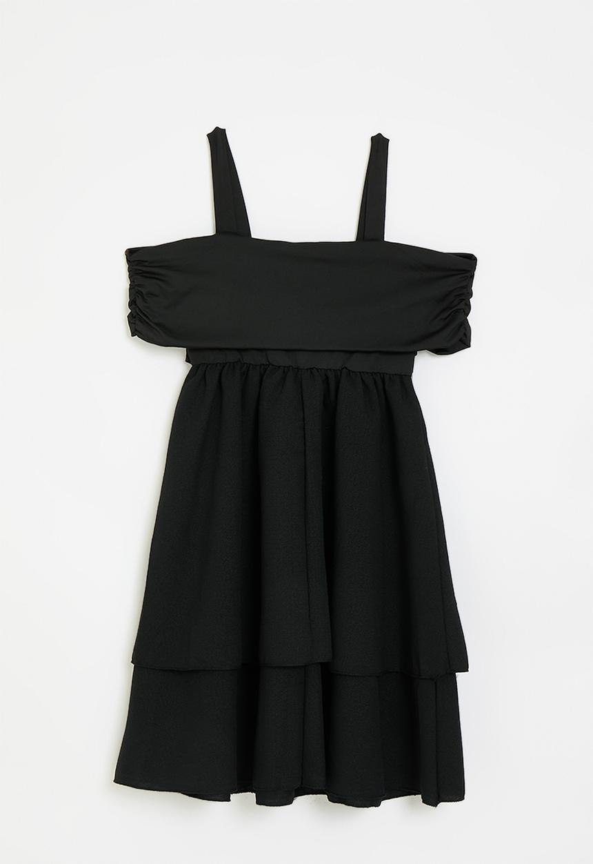 Pop Candy - Off-the-shoulder crossover dress with tiered skirt - black