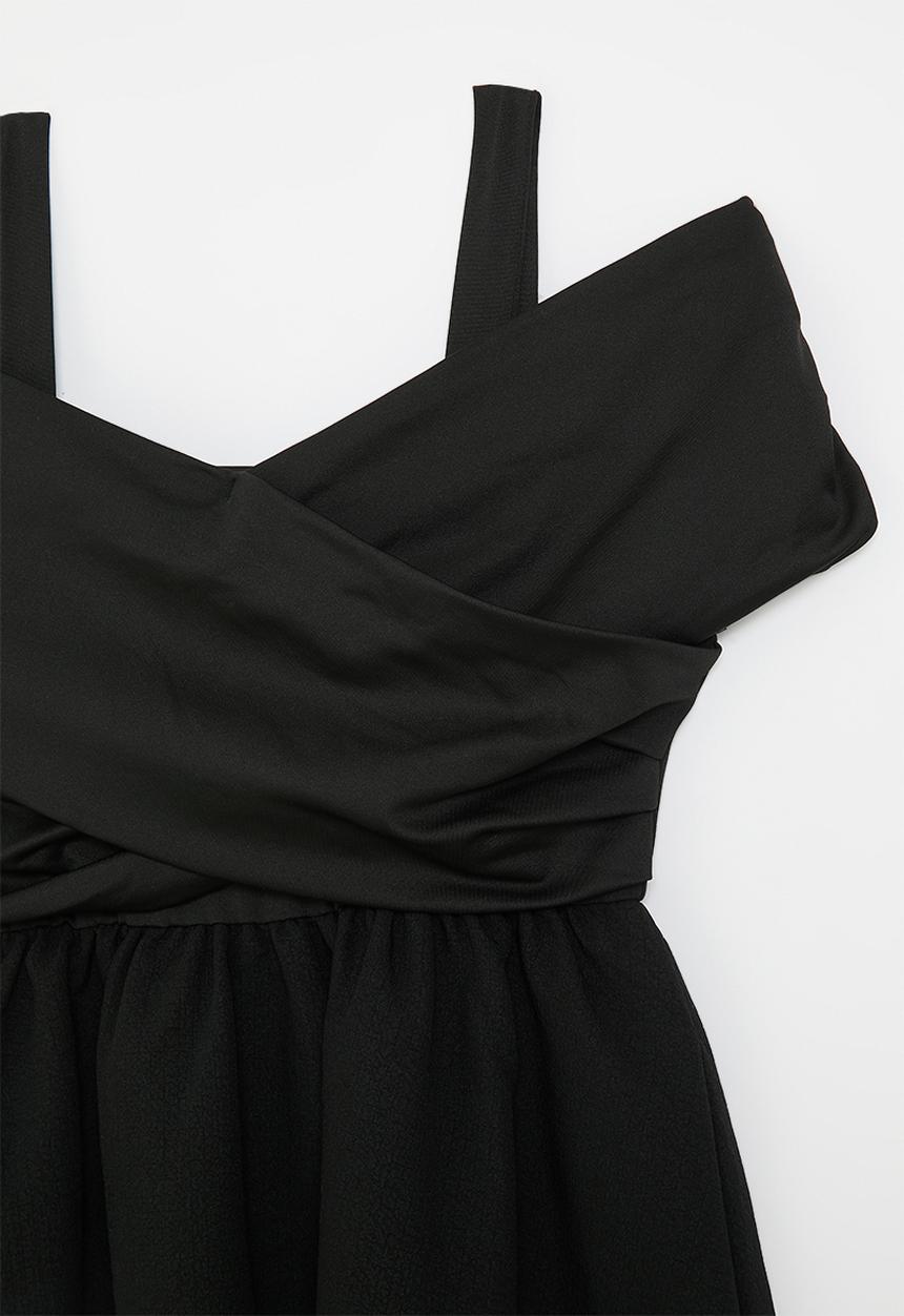 Pop Candy - Off-the-shoulder crossover dress with tiered skirt - black