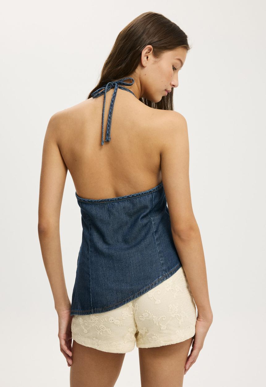 Cotton On - Sloan lightweight denim halter - Riviera blue