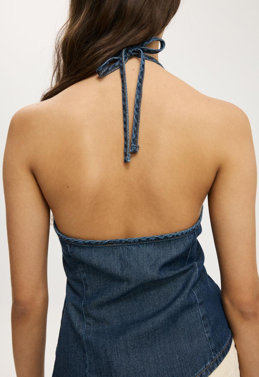 Cotton On - Sloan lightweight denim halter - Riviera blue