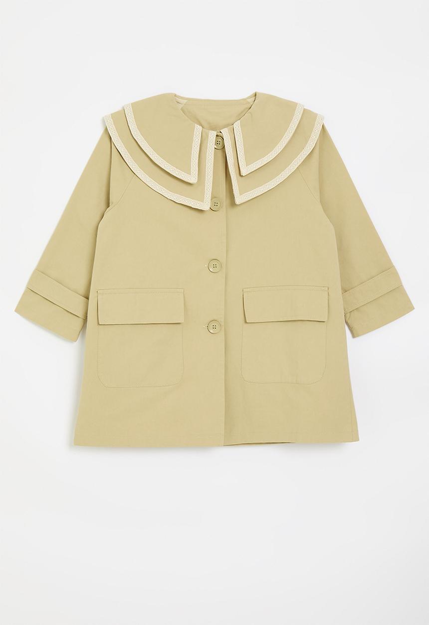 Pop Candy - Double pointed flat collar coat - sand brown/white