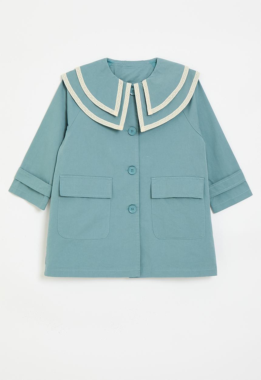 Pop Candy - Double pointed flat collar coat - airforce blue/white