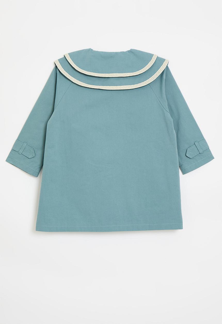 Pop Candy - Double pointed flat collar coat - airforce blue/white