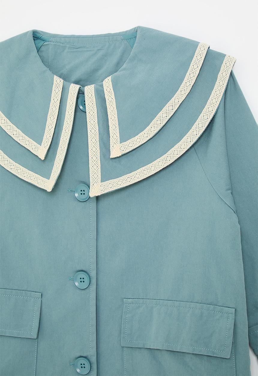 Pop Candy - Double pointed flat collar coat - airforce blue/white