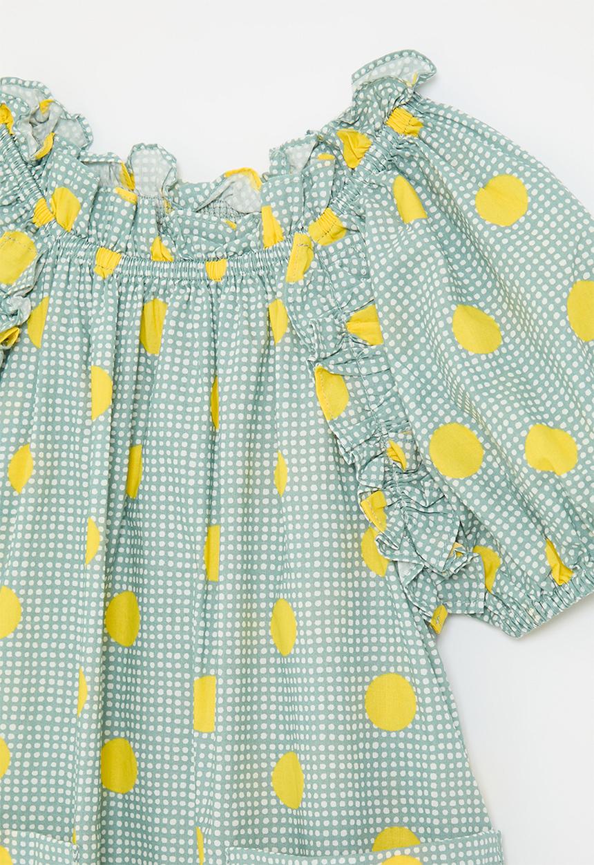 Pop Candy - Micro dot fabric dress with macro polka dots - green/yellow