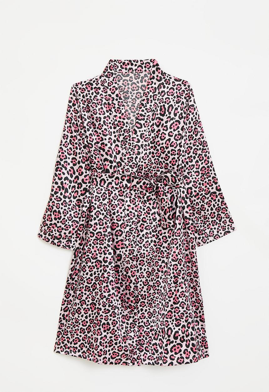 Pop Candy - Satin robe - pink leopard print