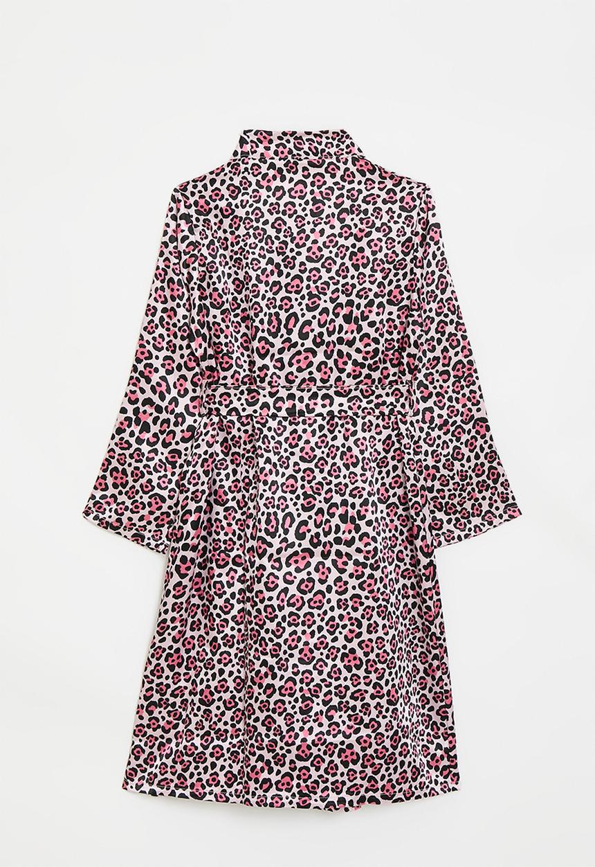 Pop Candy - Satin robe - pink leopard print