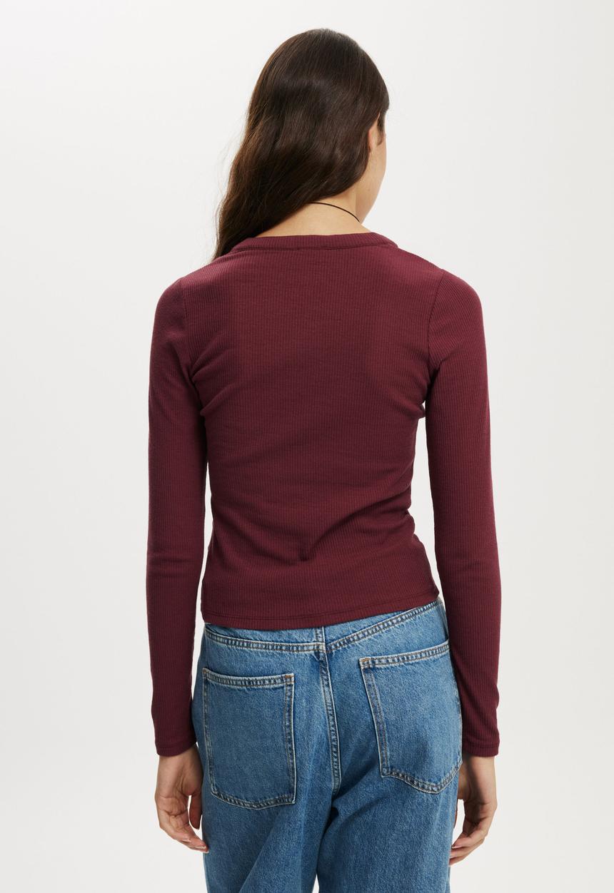 Cotton On - Ryan henley long sleeve - sour cherry