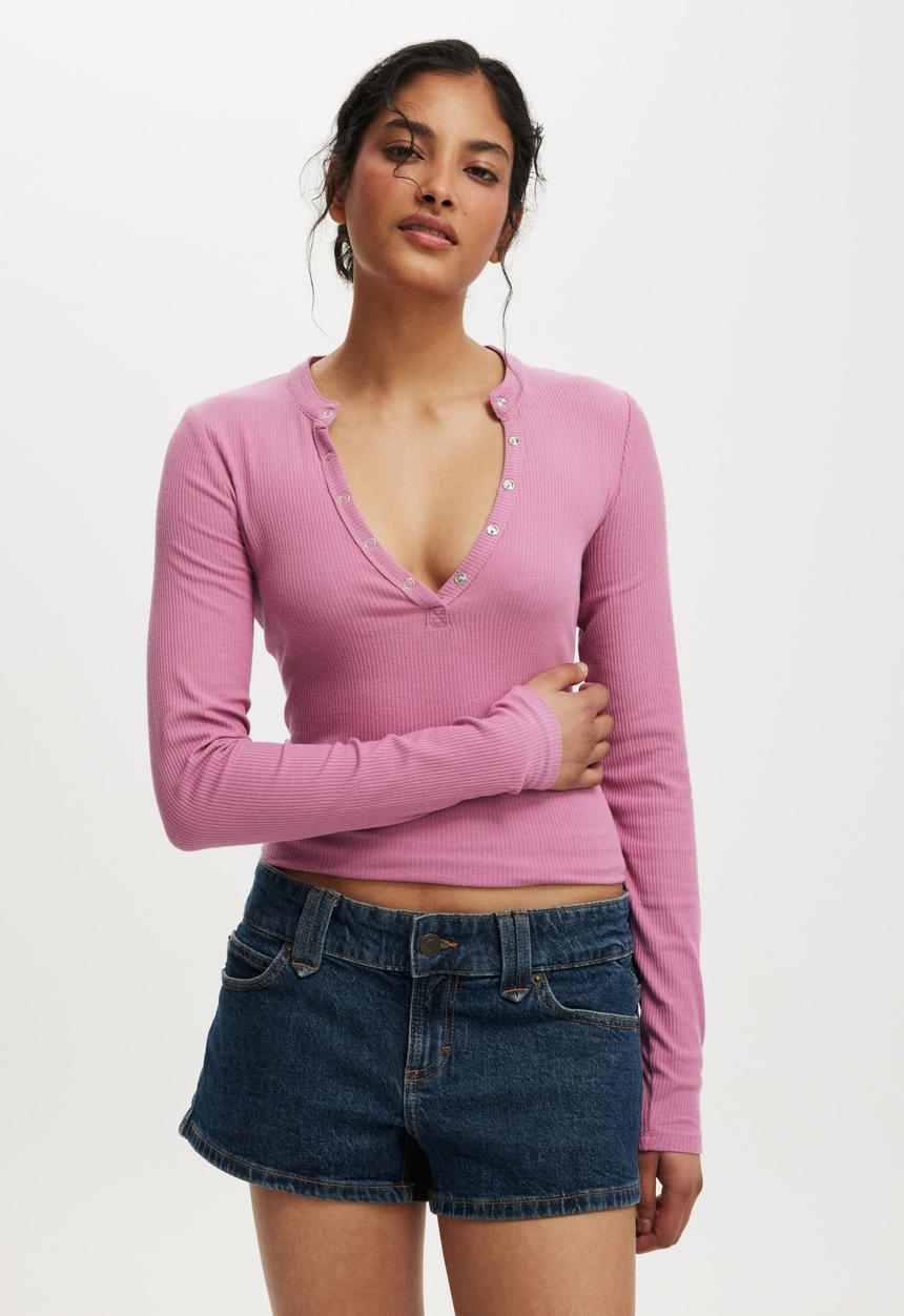 Cotton On - Ryan henley long sleeve - mystic mauve