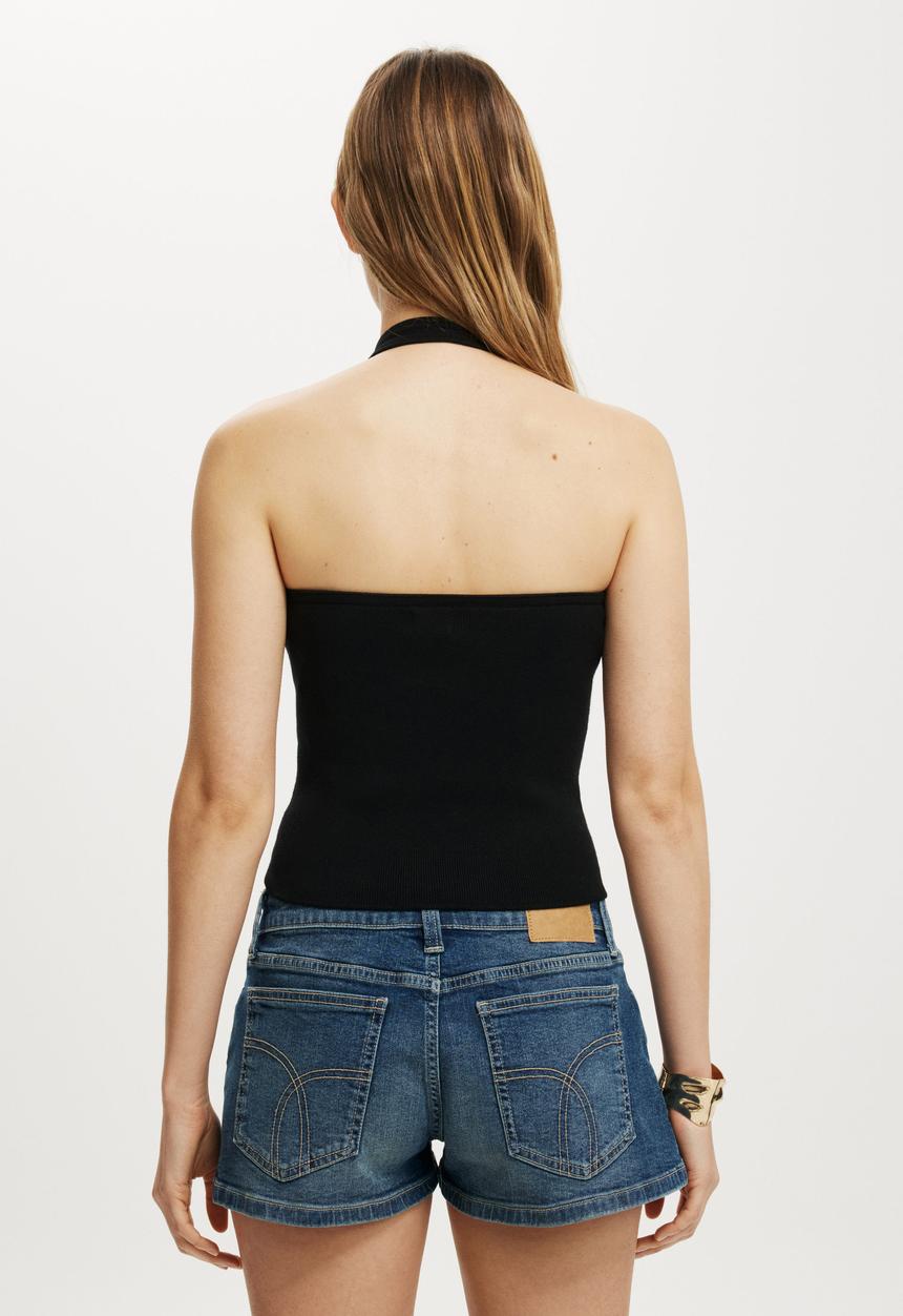 Cotton On - Knit halter tort ring - black