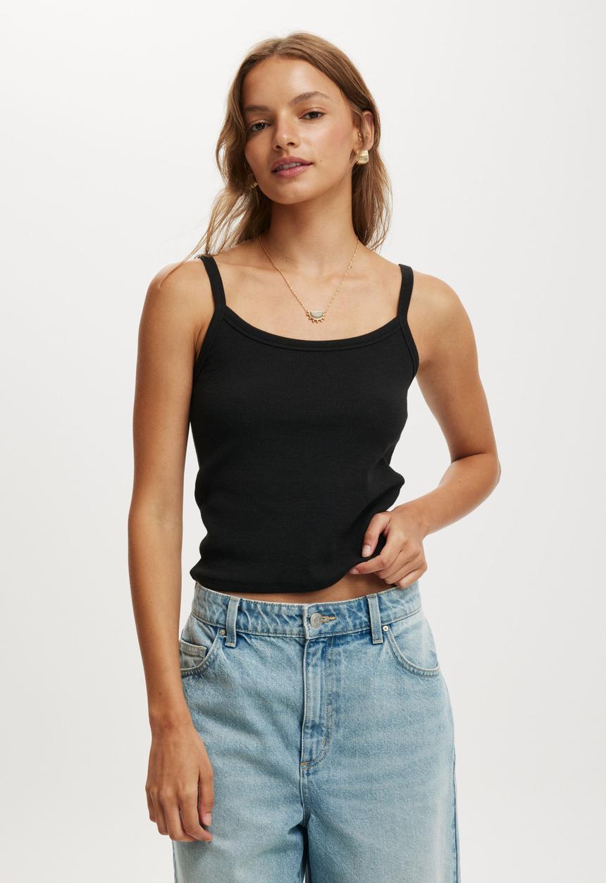 Cotton On - Goldie rib scoop cami - black