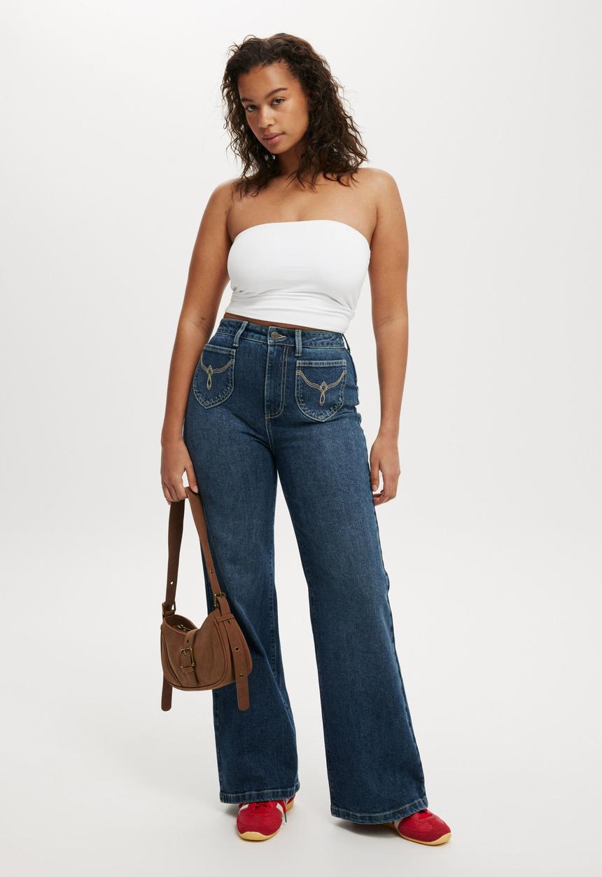 Cotton On - Curvy Stretch Wide Jean - Deepwater Blue/Western