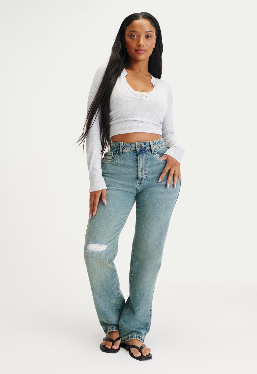 Cotton On - Curvy Stretch Straight Jean - Highway Blue Rip