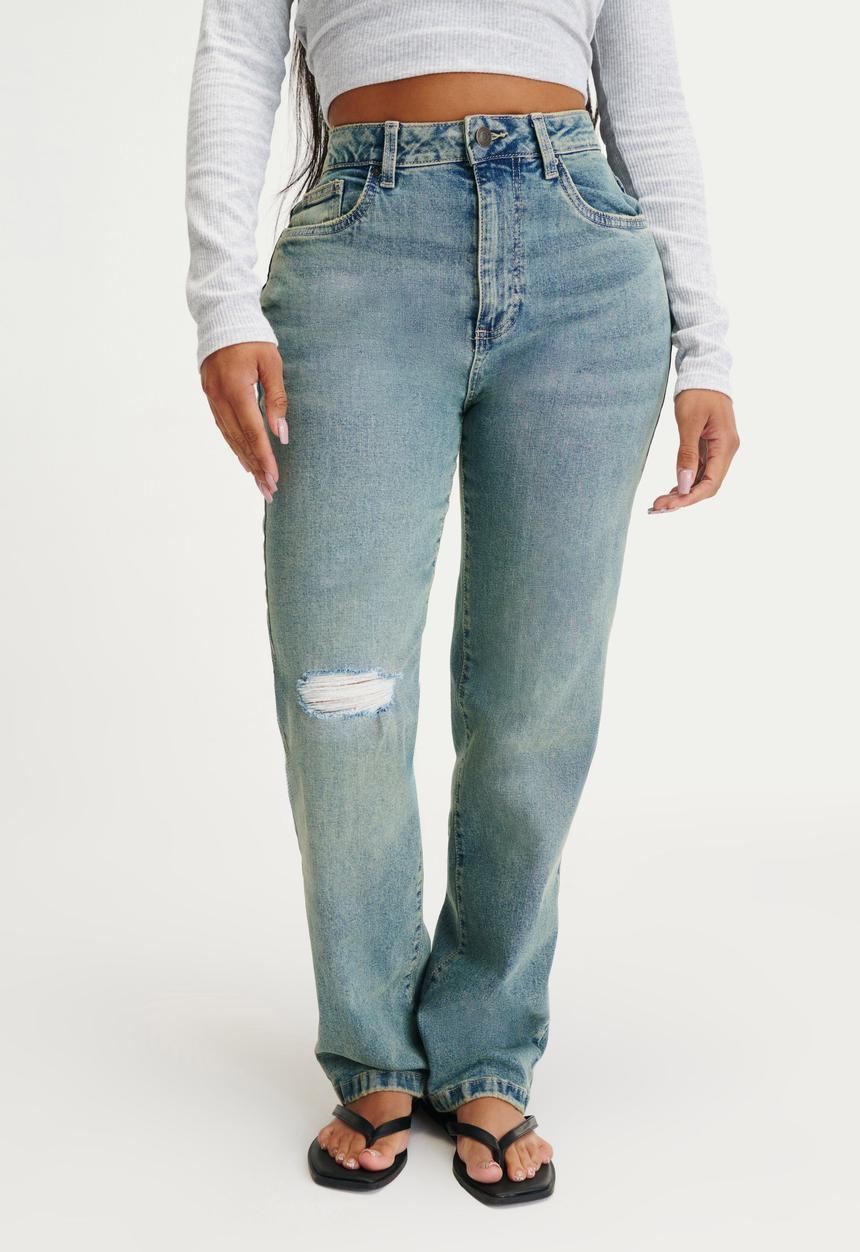 Cotton On - Curvy Stretch Straight Jean - Highway Blue Rip