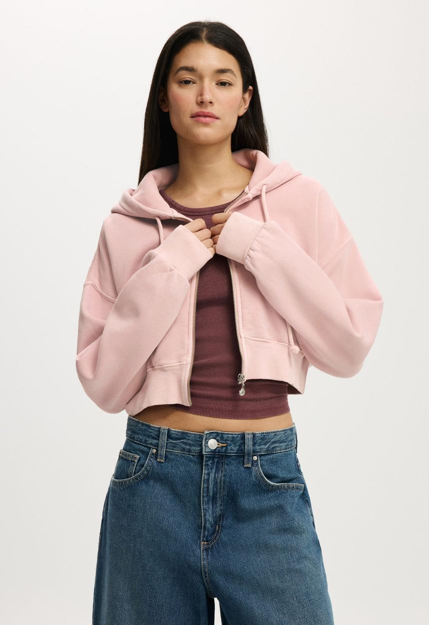 Cotton On - Cropped zip through hoodie - washed spellbound