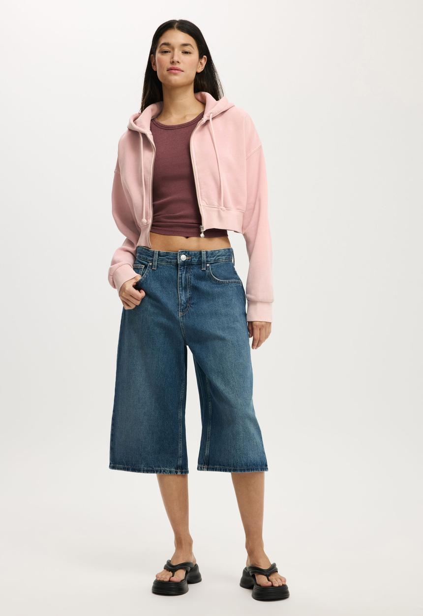 Cotton On - Cropped zip through hoodie - washed spellbound