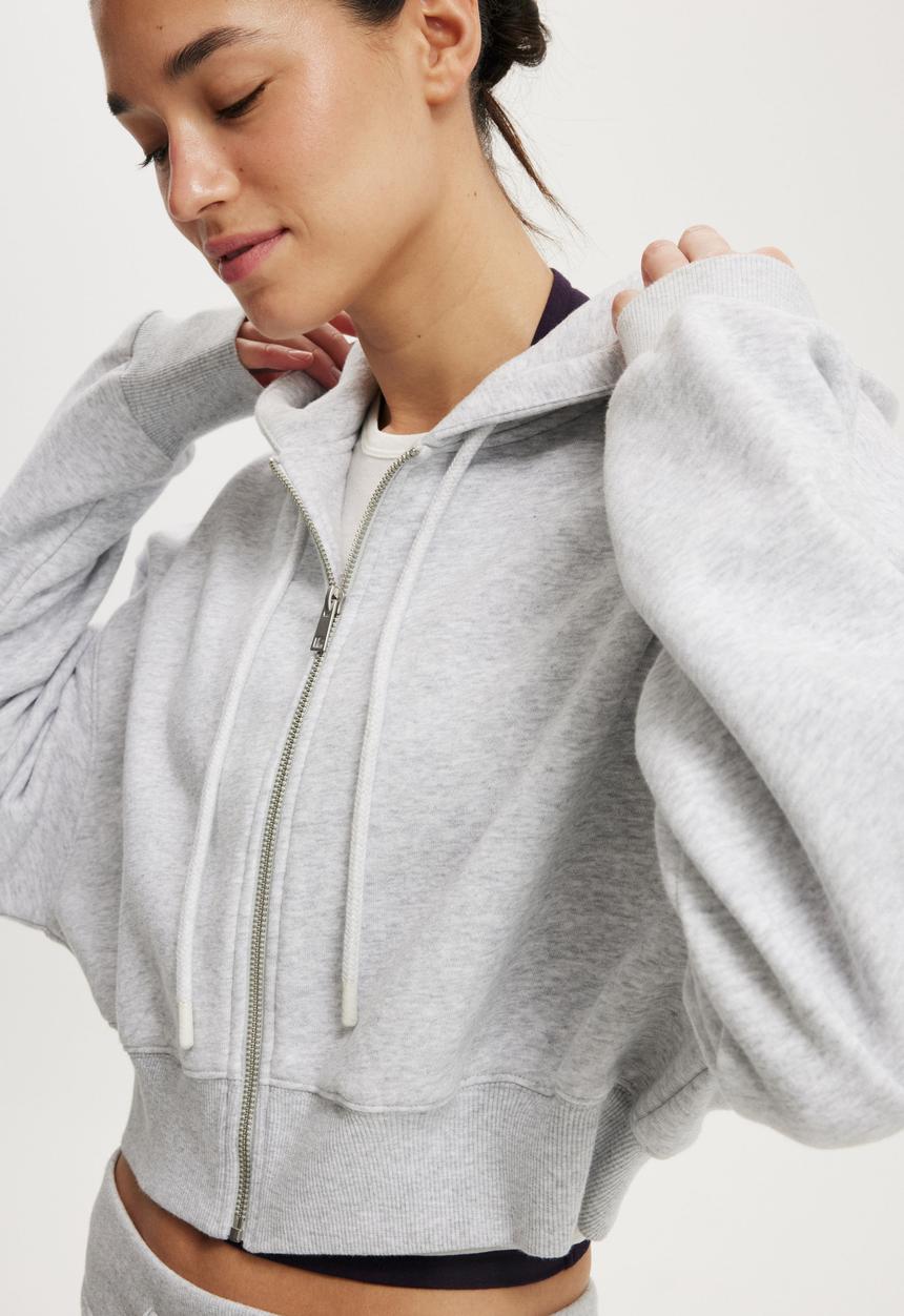 Cotton On - Cropped zip through hoodie - soft grey marle