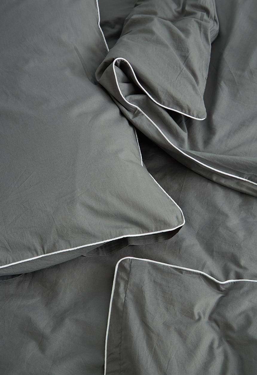Sixth Floor - White piped duvet set granite grey