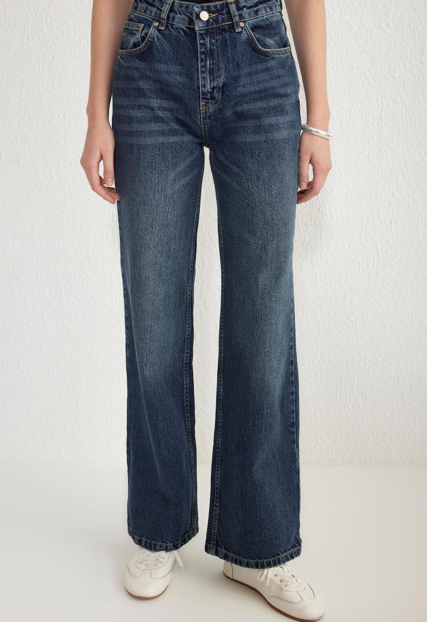 Trendyol - Premium High Waist Wide Leg Jeans - Dark blue