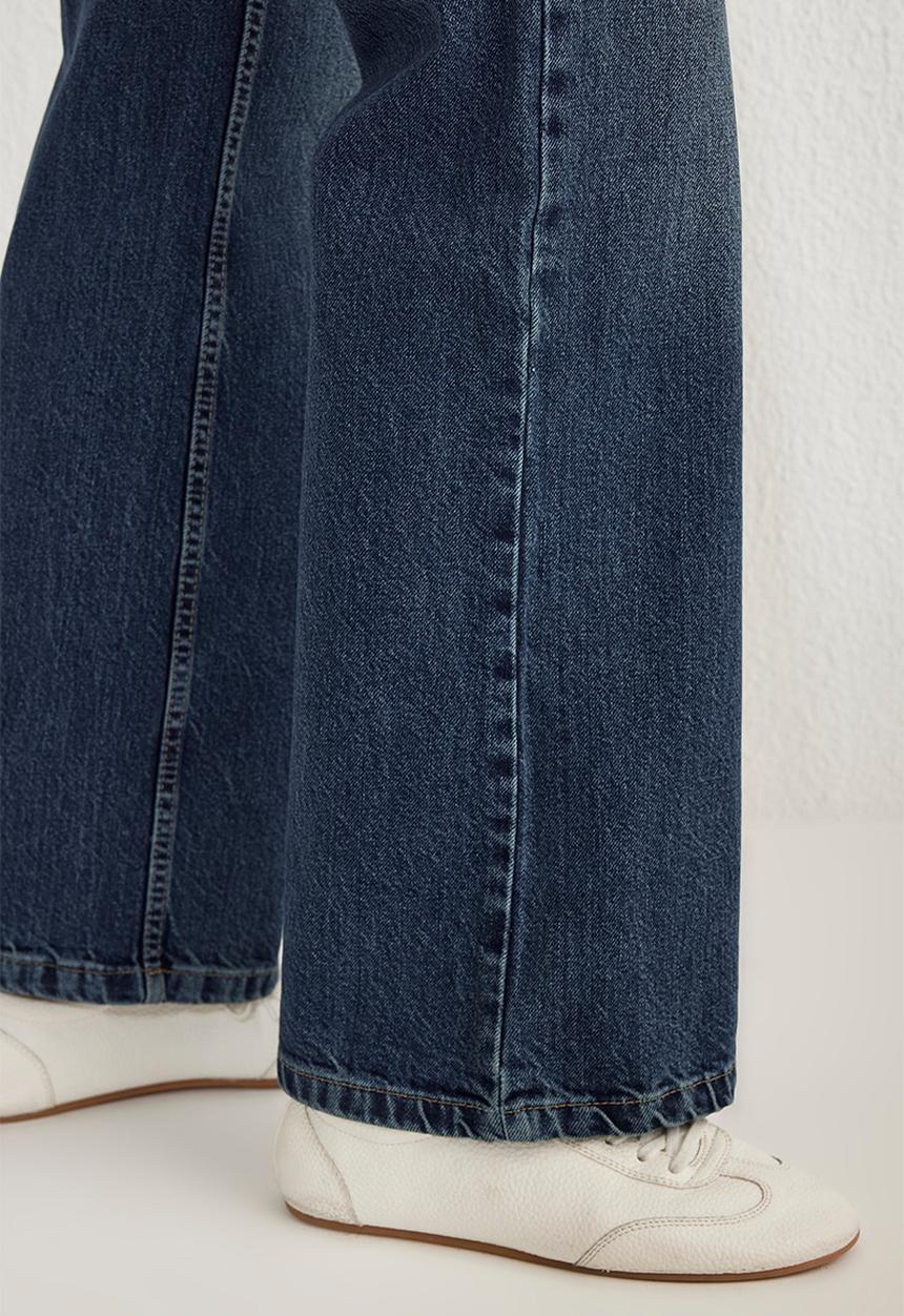 Trendyol - Premium High Waist Wide Leg Jeans - Dark blue