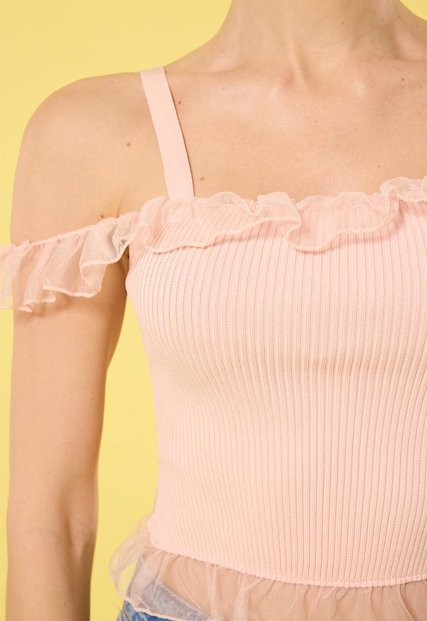 Trendyol - Lace Detailed Strappy Blouse - Face Powder