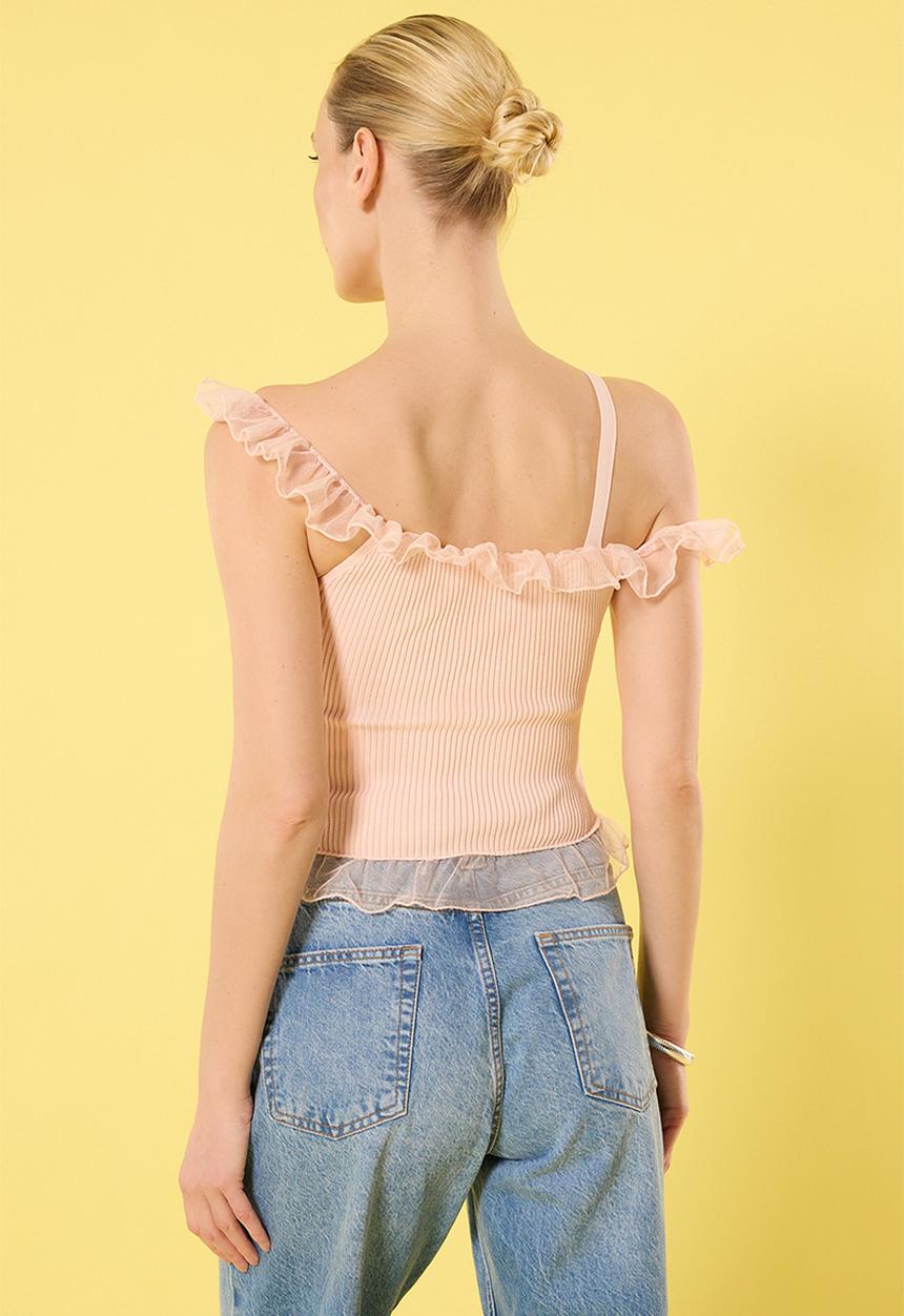 Trendyol - Lace Detailed Strappy Blouse - Face Powder