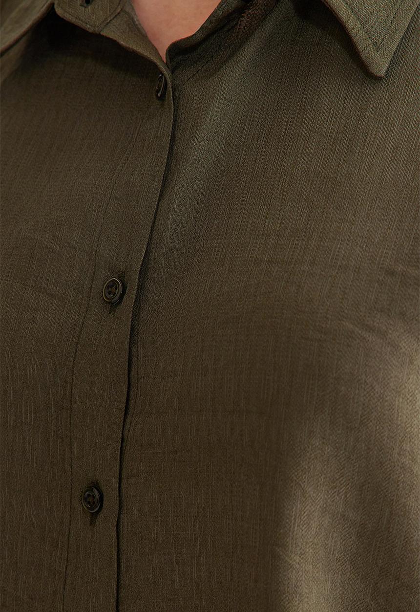 Trendyol - Zero Sleeve Linen Look Regular Fit Woven Shirt - Khaki