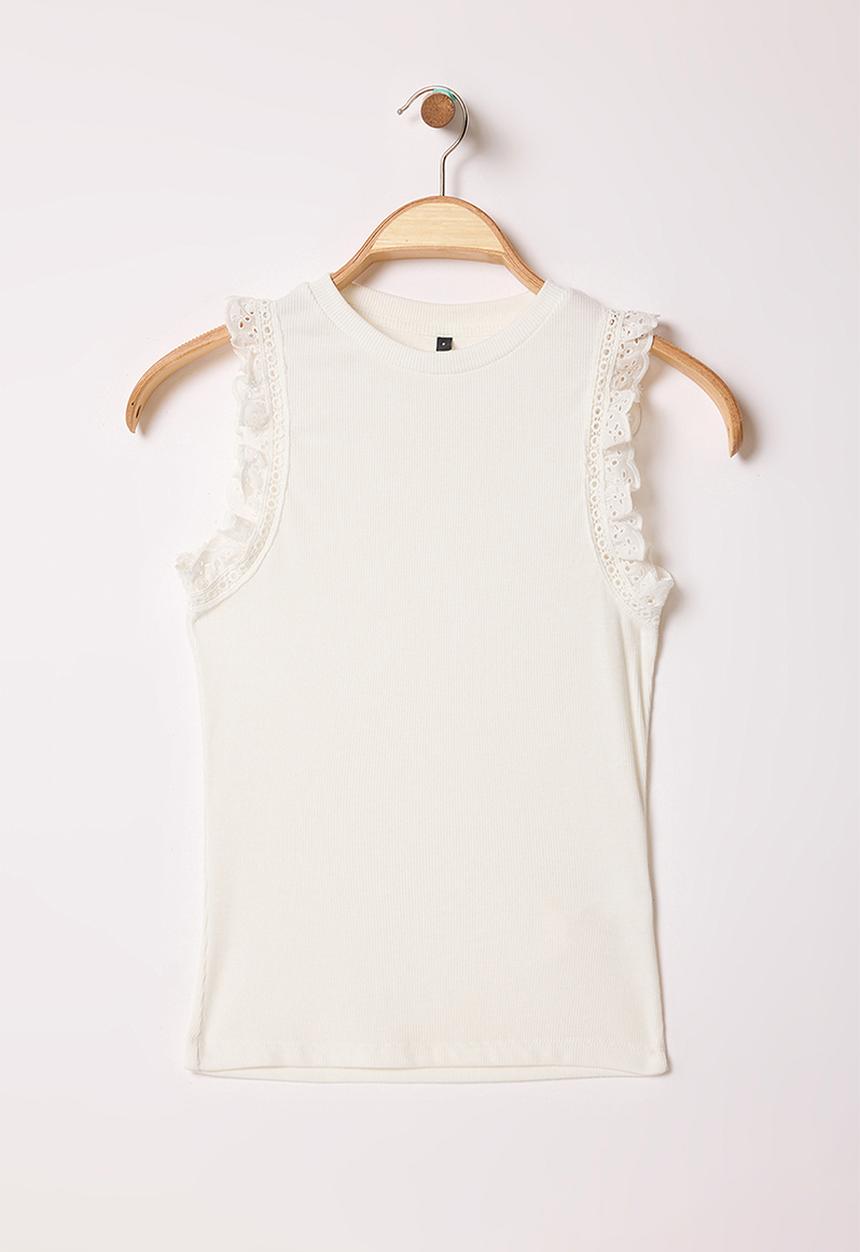 Trendyol - Fitted Ruffled Ribbed Knitted Top - Ecru