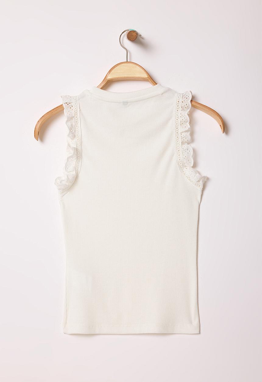 Trendyol - Fitted Ruffled Ribbed Knitted Top - Ecru