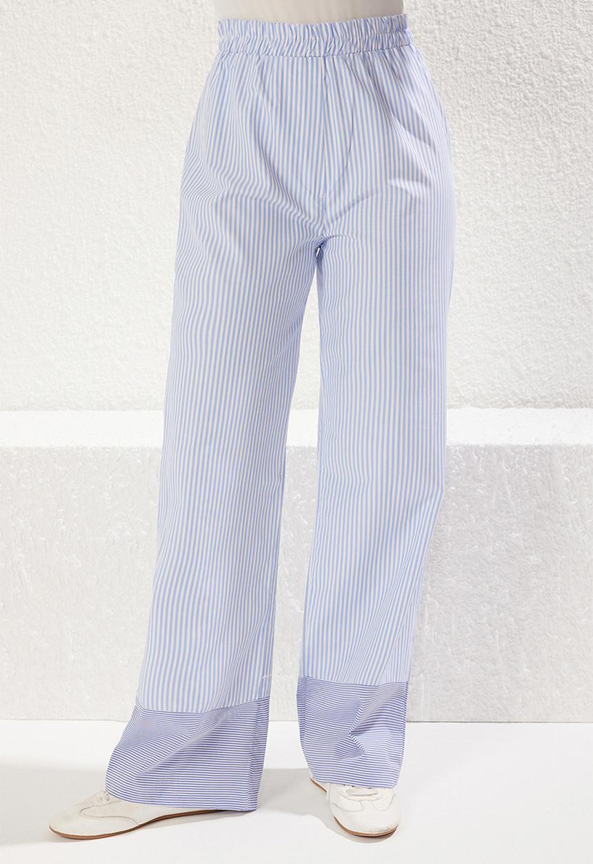 Trendyol - Oversize Striped Pocket Detailed Woven Bottom-Top Suit Set - Blue