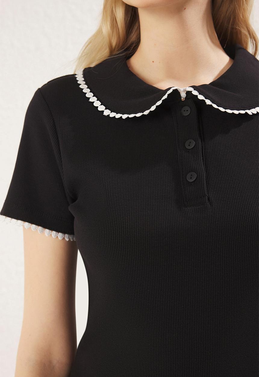 Trendyol - Button-Fitting Stretchy Ribbed Knitted Blouse - Black