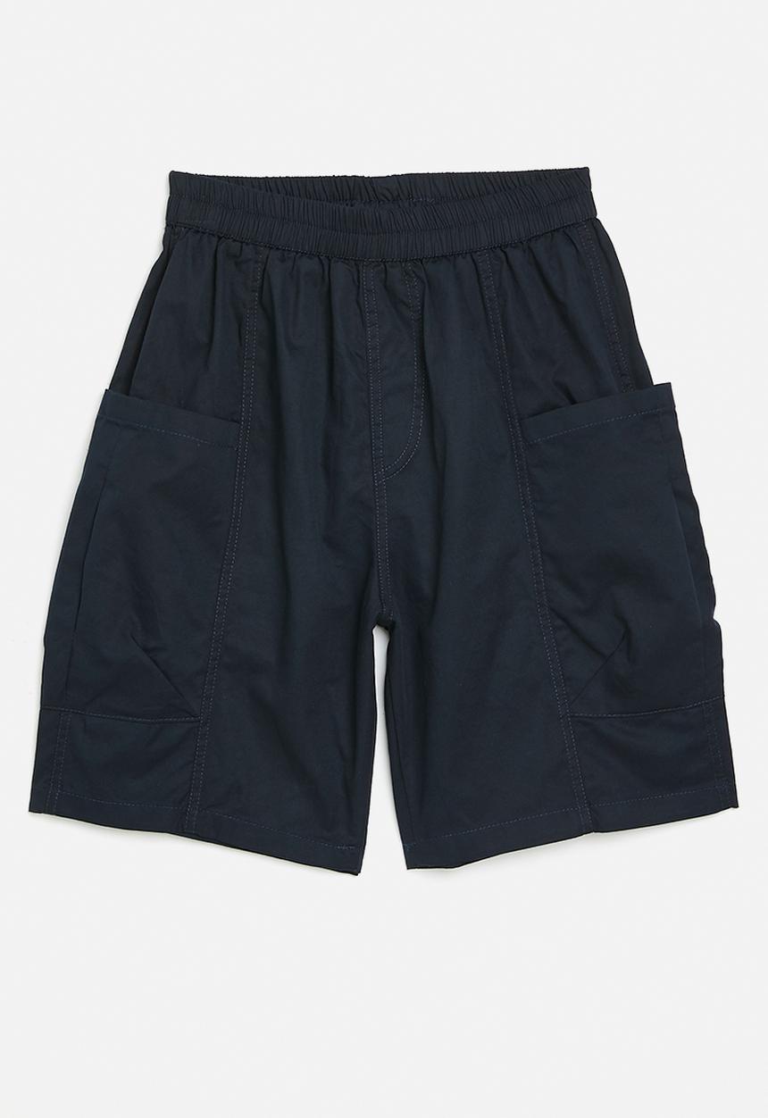Pop Candy - Panelled shorts with large inverted pleat pockets - oxford blue