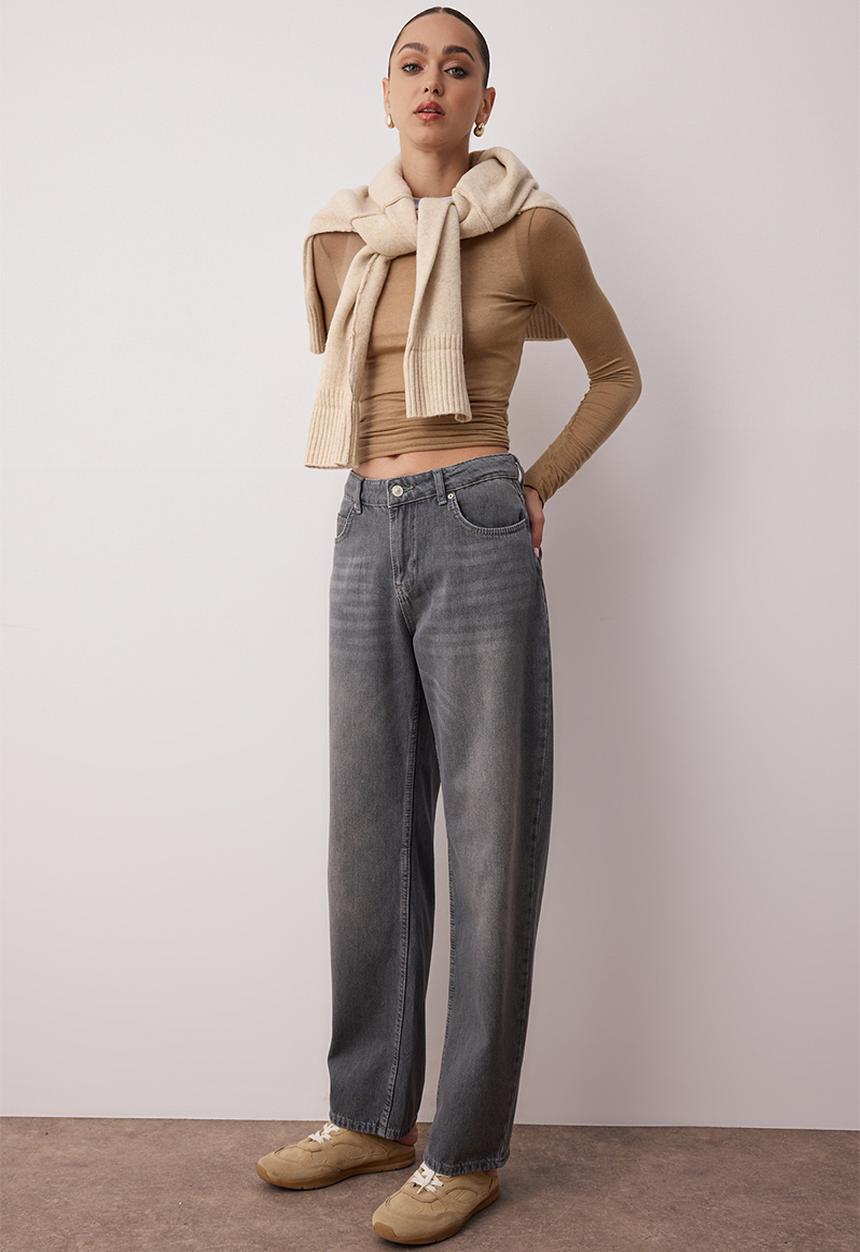 Trendyol - Low Waist Loose Baggy Jeans - Grey