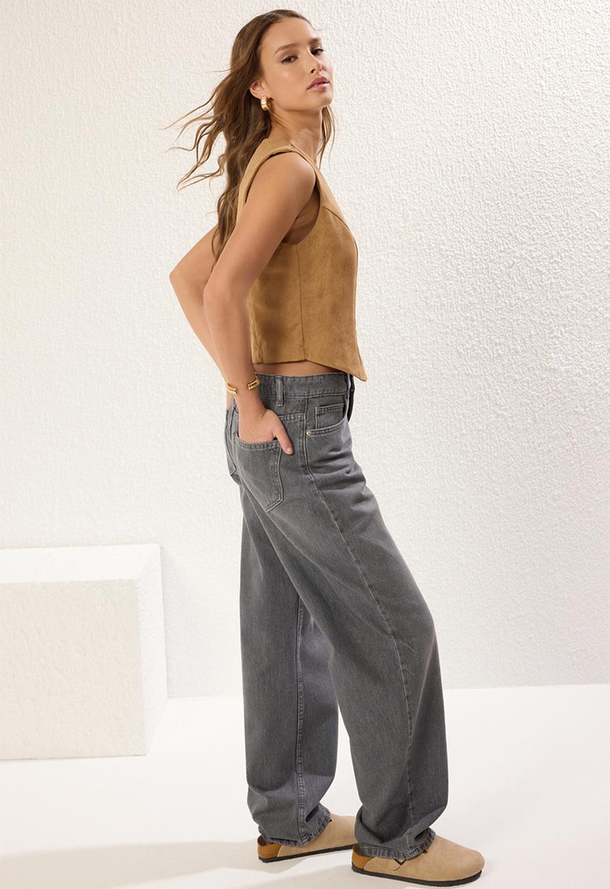 Trendyol - Low Waist Loose Baggy Jeans - Grey