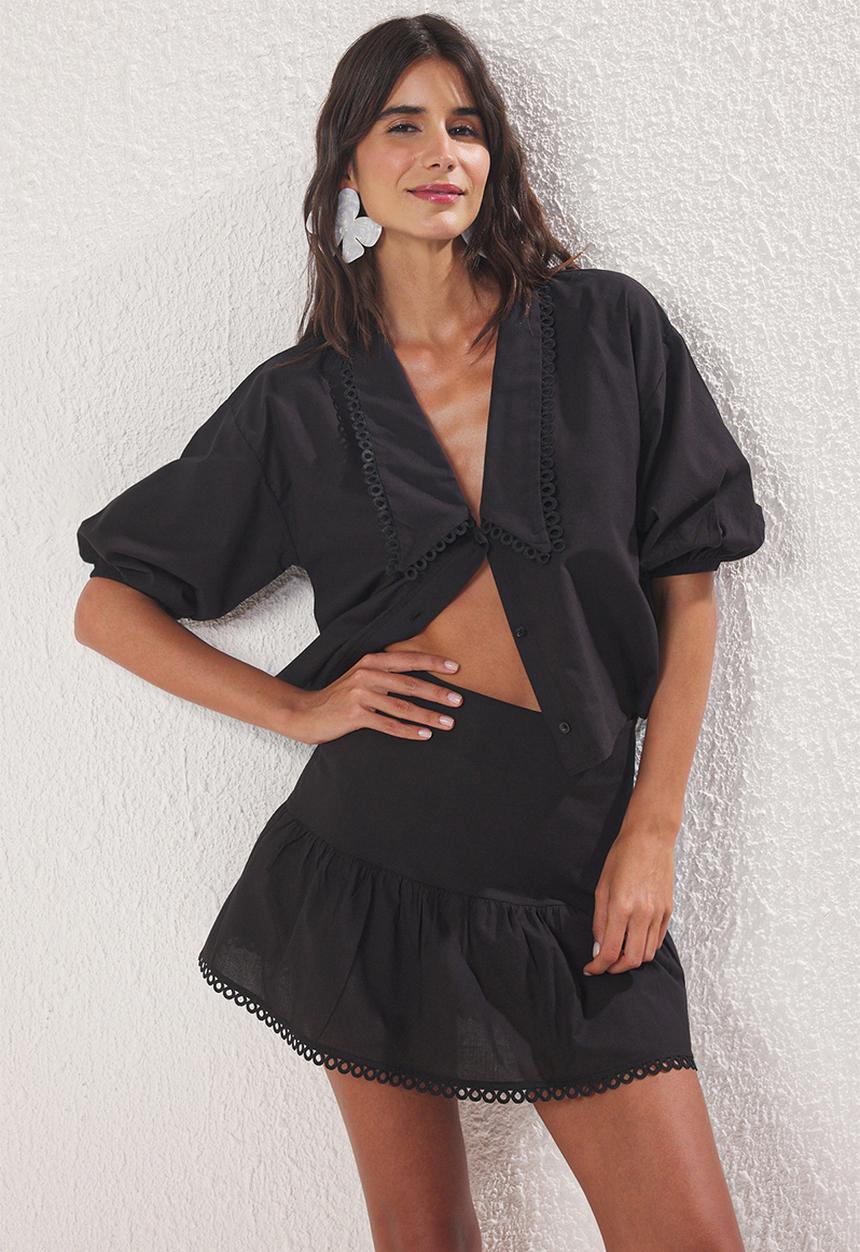 Trendyol - Blouse and Skirt Beach Suit Set - Black
