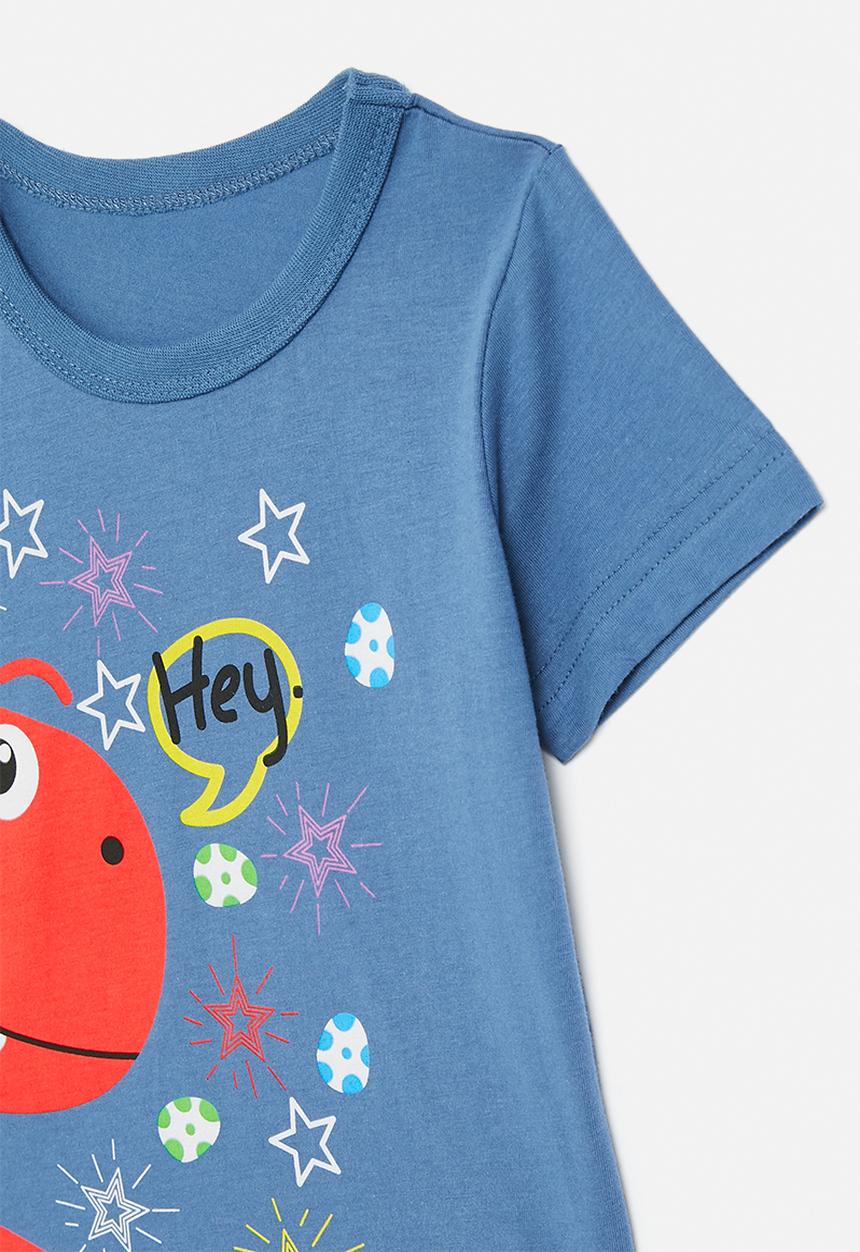 Pop Candy - Dino graphic tee with 3D side spikes - bahama blue/hey
