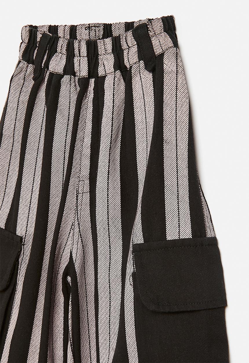Pop Candy - Cargo-style wide leg pants - grey/black stripe