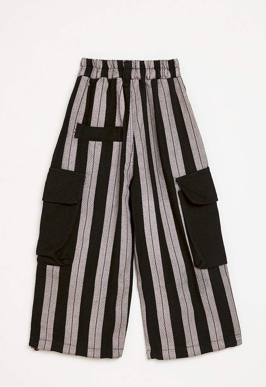 Pop Candy - Cargo-style wide leg pants - grey/black stripe