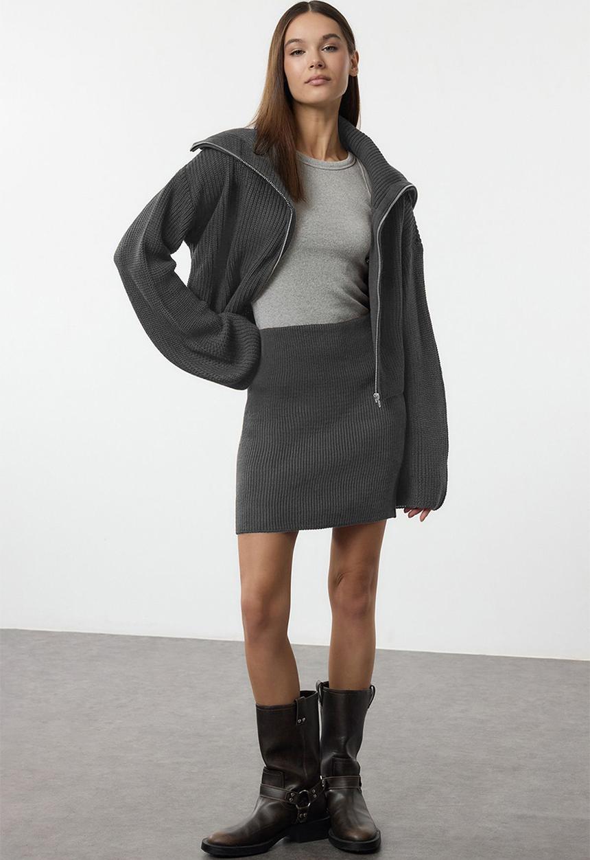 Trendyol - Collar Knitwear Bottom-Top Set  - Anthracite