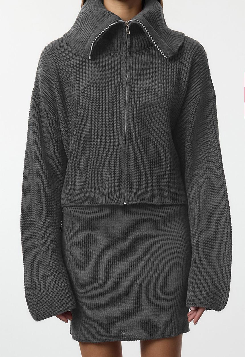 Trendyol - Collar Knitwear Bottom-Top Set  - Anthracite